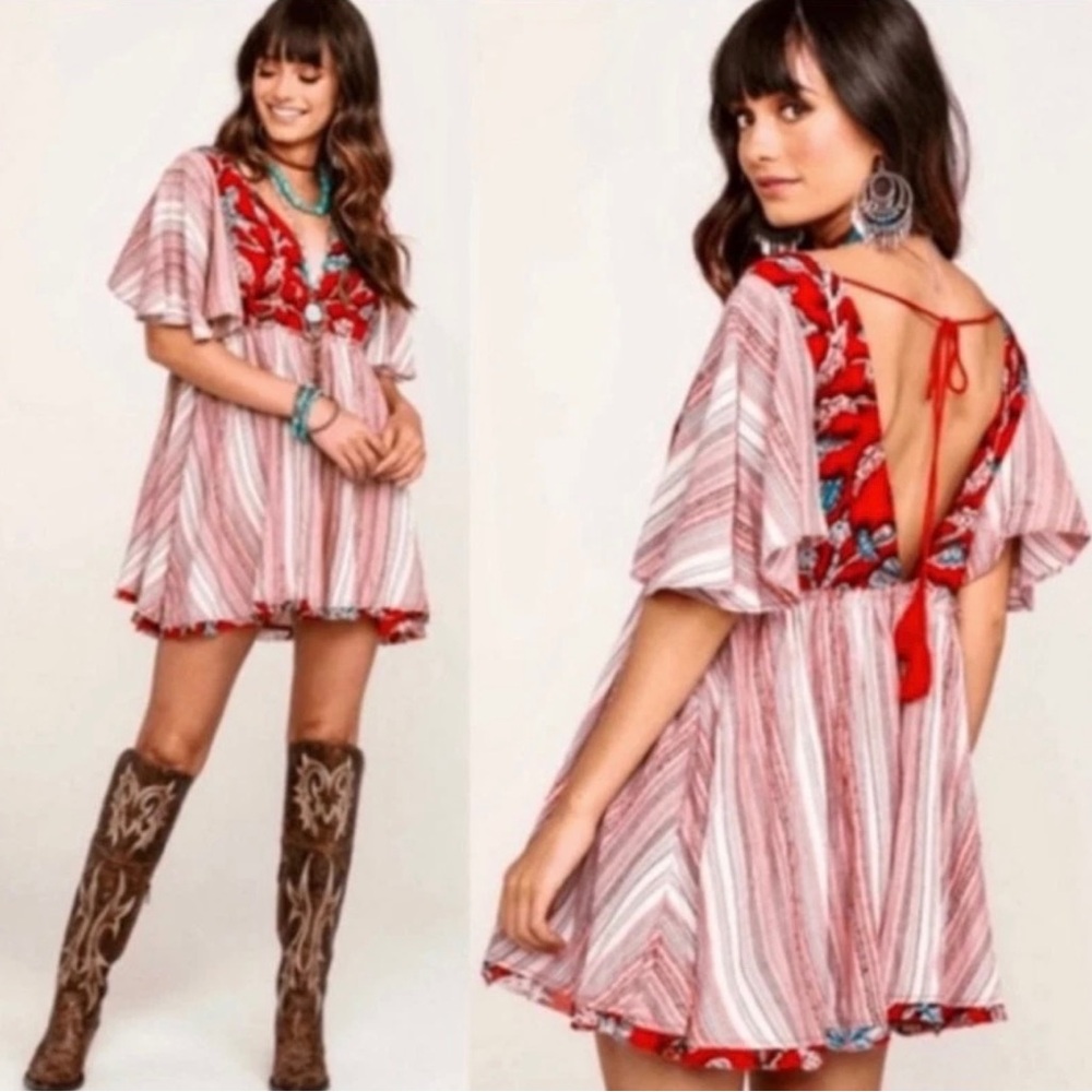 Free People Red and White Tunic Top